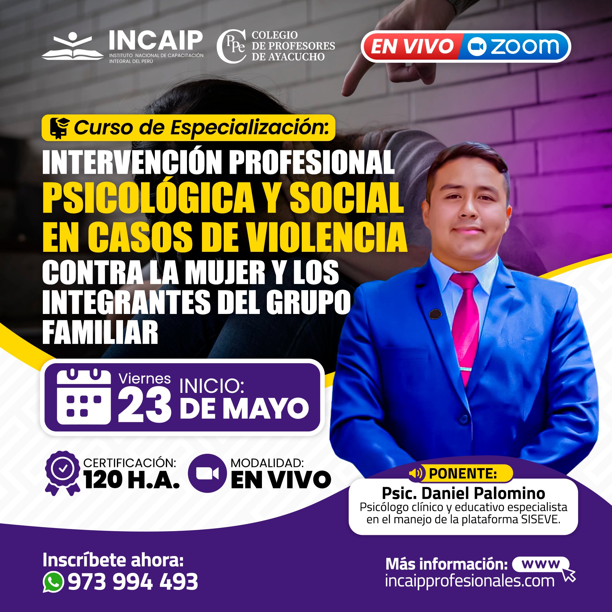 INTERVENCIÓN PROFESIONAL PSICOLÓGICA Y SOCIAL EN CASOS DE VIOLENCIA CONTRA LA MUJER 120 H.A.