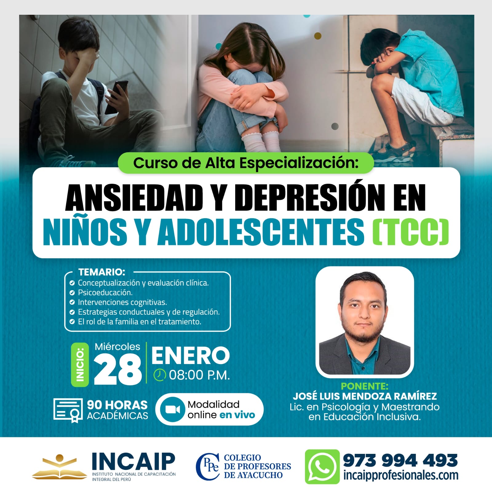 CURSO DE ALTA ESPECIALIZACIÓN: ANSIEDAD Y DEPRESIÓN EN NIÑOS Y ADOLESCENTES 90 H.A. 2026