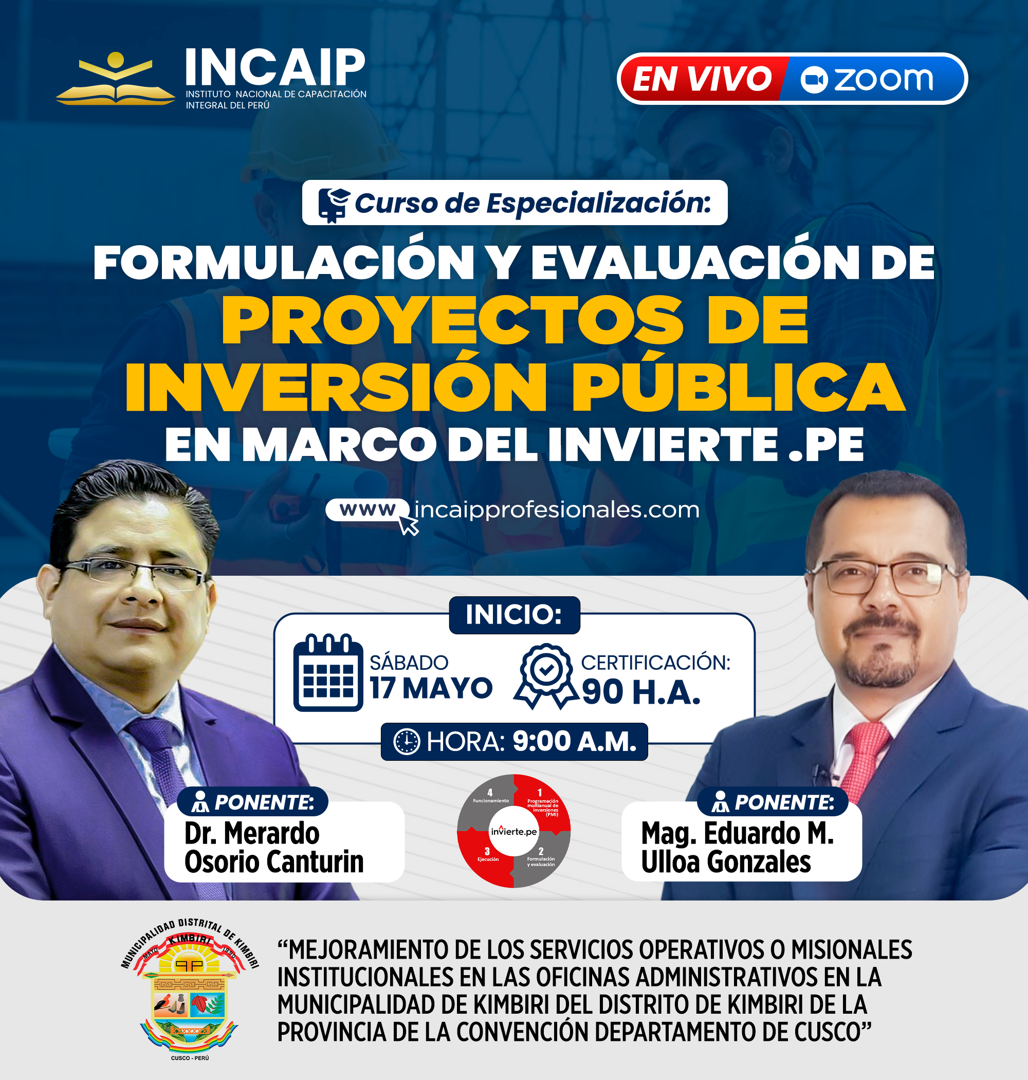 Diplomado: FORMULACIÓN Y EVALUACIÓN DE PROYECTOS DE INVERSIÓN PÚBLICA EN MARCO DEL INVIERTE.PE - 150 H.A. 2026