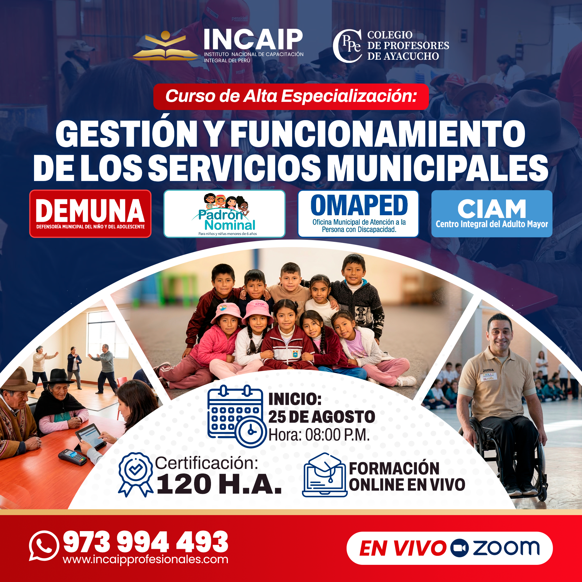 GESTIÓN Y FUNCIONAMIENTO DE LOS SERVICIOS MUNICIPALES (DEMUNA, PADRÓN NOMINAL, OMAPED, CIAM) 120 H.A. 2026