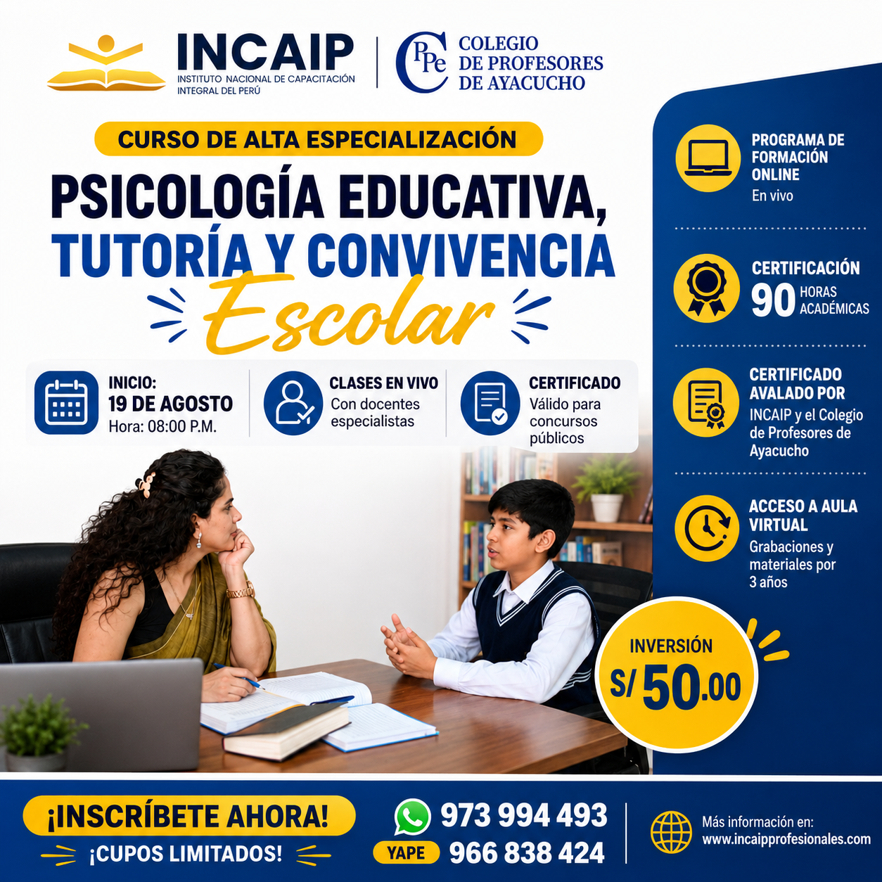PSICOLOGÍA EDUCATIVA, TUTORÍA Y CONVIVENCIA ESCOLAR 90 H.A. 2026 -II