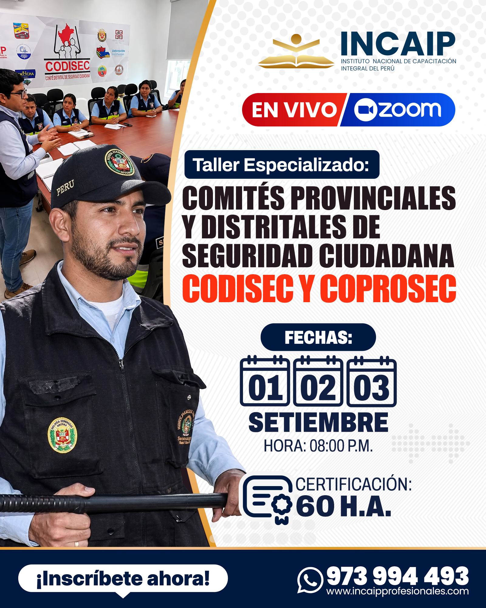 Taller Especializado: CÓMITES PROVINCIALES Y DISTRITALES DE SEGURIDAD CIUDADANA CODISEC Y CORPOSEC  60 H.A. 2026