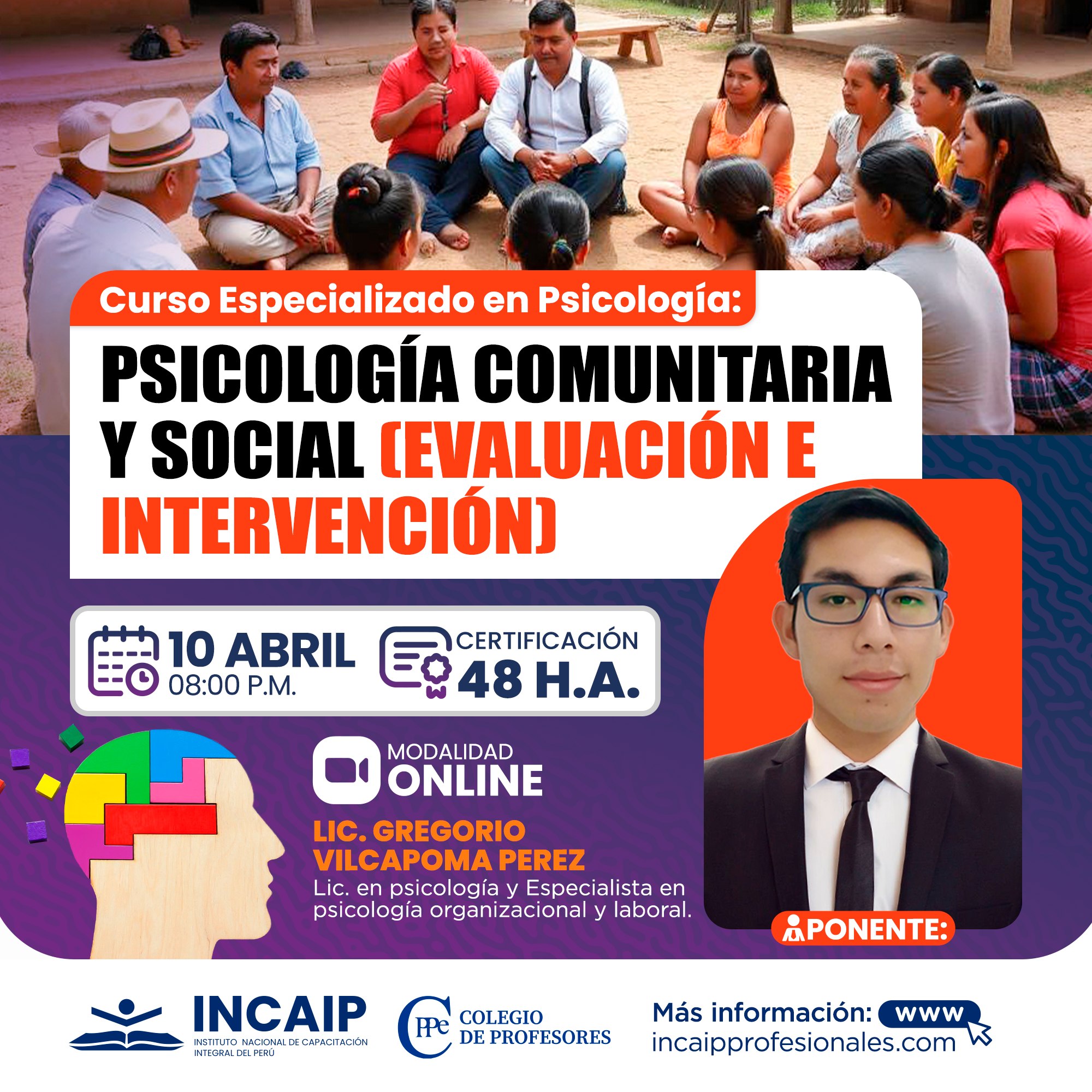Curso Especializado en Psicología: PSICOLOGÍA COMUNITARIA Y SOCIAL (EVALUACIÓN E INTERVENCIÓN) 48 H.A.