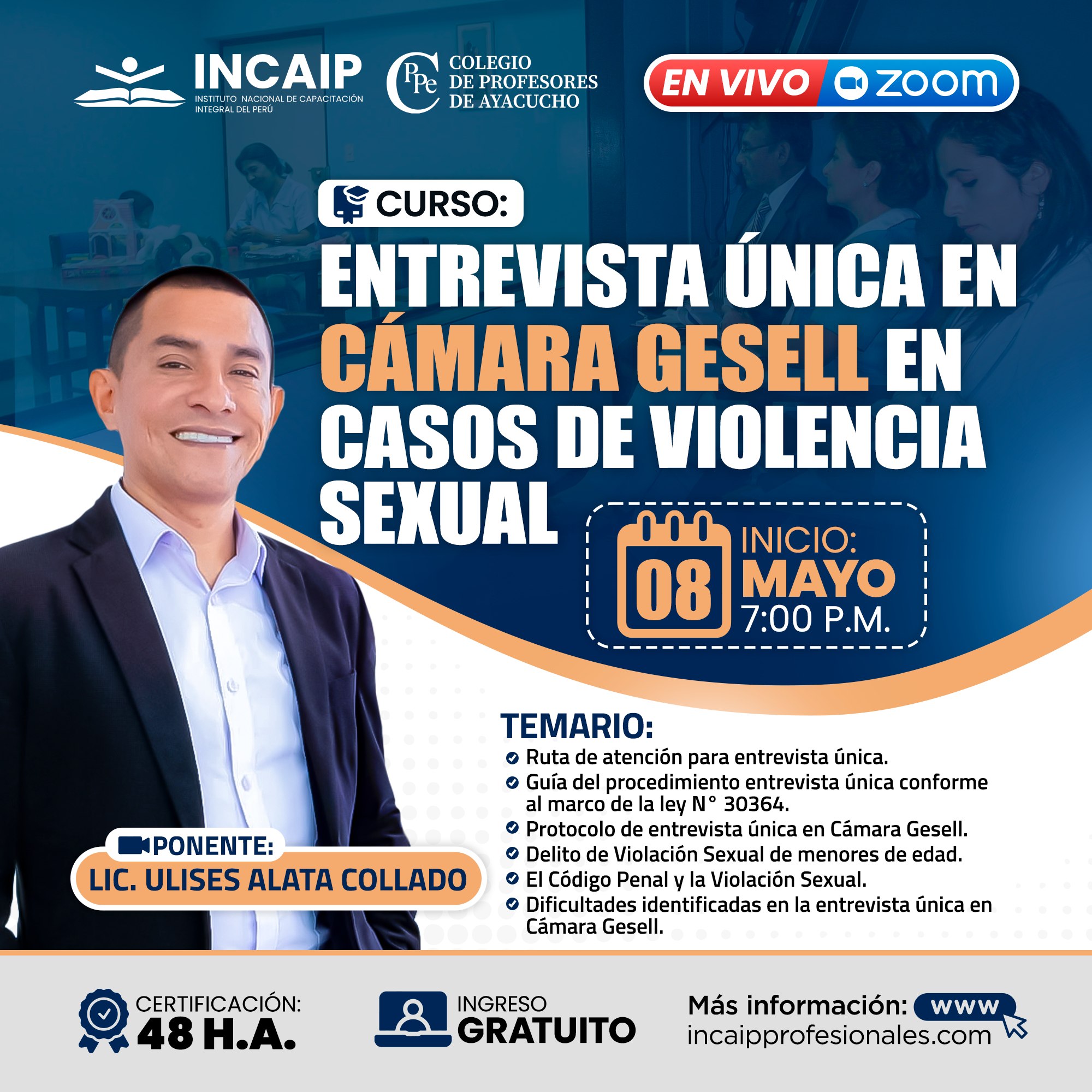 Curso: Entrevista Única en Cámara Gesell en Casos de Violencia Sexual 48 H.A.